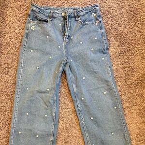 Old Navy Extra High-Rise Sky-Hi Wide Leg Size 10P Embroidery Flowers Floral Jean